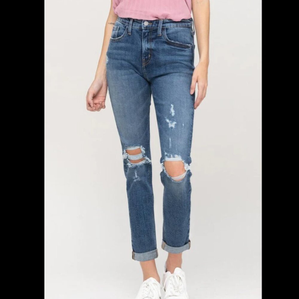 Flying Monkey Distressed Cuffed Boyfriend Jean